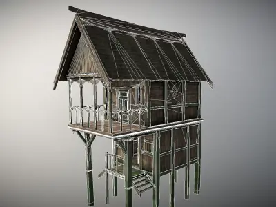 Medieval Lake Village - House 12 with interiors Low-poly 3D model