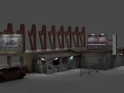 THE CAR AND THE BUILDING Free low-poly 3D model