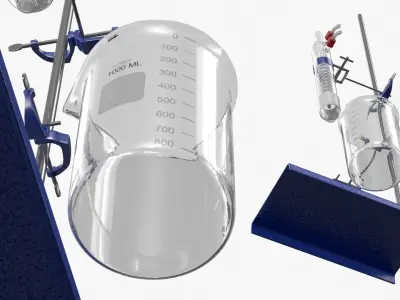 Laboratory Dimroth Condenser Setup with Stand Clear Blue Silver 3D model