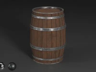 Medieval wooden realistic barrel and Substance Materials Low-poly 3D model