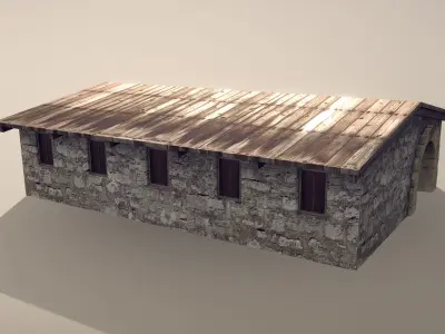 Stone Fort Stable Low-poly 3D model