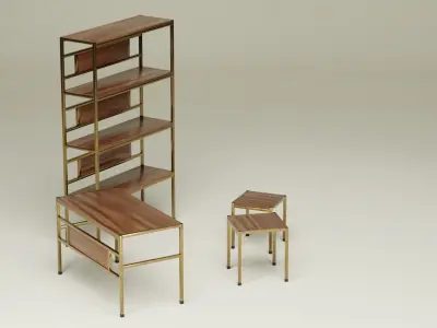 Student Study Set - Lacquered Teak Polished Bronze - AMS03 Free 3D model