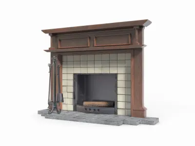 Fireplace with fire place Free 3D model