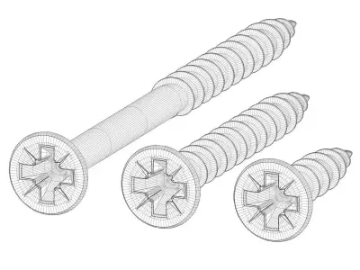 3Pcs Wood Screw lengths 16 30 50 mm Bit PZ2 3D model