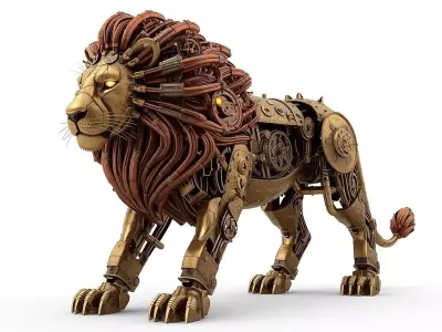 Steampunk Armored Lion 3D Model Low-poly 3D model