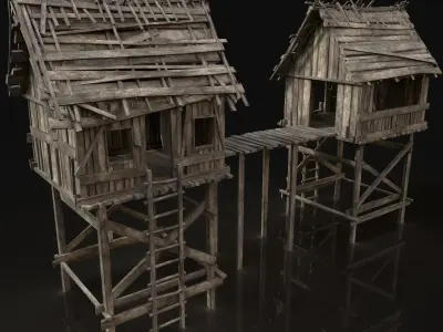 Next Gen AAA Gate Wooden Medieval Watchtower Low-poly 3D model