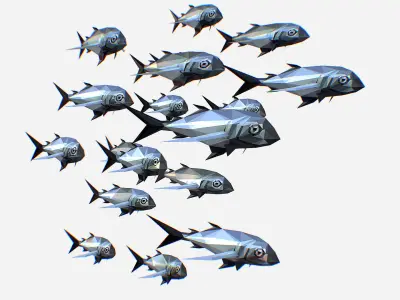 Animated Low Poly Art Flock Grey Sea Fish Low-poly 3D model