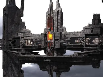 cyberpunk AsianTower Floating Kitbash 2 3D model