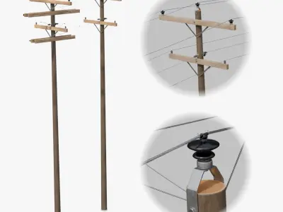 Utility Pole - Dark Wooden Mast with Double Crossarms 3D model