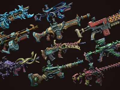 Fantasy assault rifles Low-poly 3D model