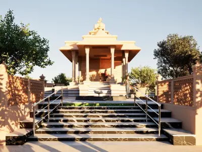 Traditional Indian Temple with Landscape Garden 3D model