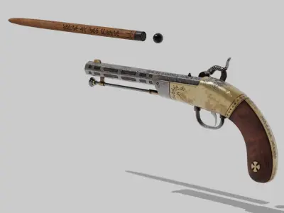 OB 00 02 vampire hunter auxiliary pistol with Flamethrower Low-poly 3D model
