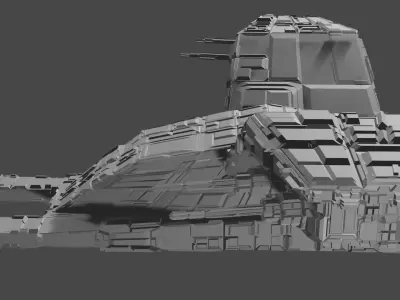 A Grey Battle Spaceship with Native File 3D model