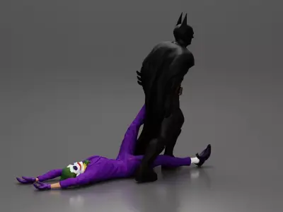 Batman drags defeated clown prince marching with relentless 3D print model