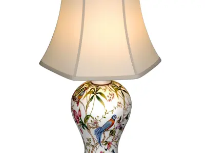Chinese Flower and Birds Ceramic Nightstand Asian Table Lamp 3D model