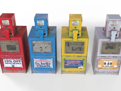US Newspaper Compressor Boxes Game Ready PBR textures Low-poly 3D model
