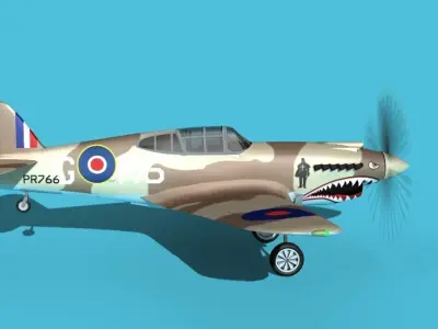 Curtiss P-40B Tomahawk V01 RAF 3D model