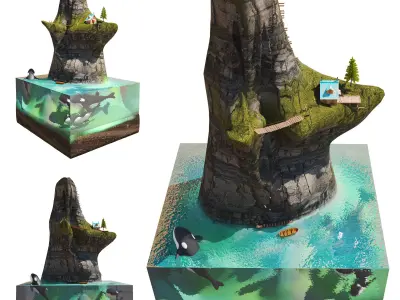 whale rock Low-poly 3D model