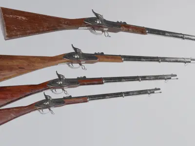 Low Poly PBR Rifle with wooden handle Low-poly 3D model