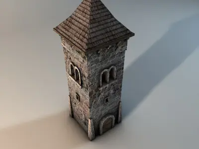 Low poly stone tower Low-poly 3D model