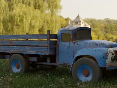 Zil-130 old rusty truck in grass Free 3D model