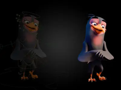 Chibi Crow - 3D Black - Rigged Cartoon Bird Low-poly 3D model