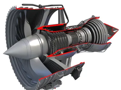 2 Sectioned Turbojet Engines 3D model