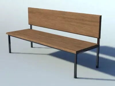 Bench wooden Low-poly 3D model 5
