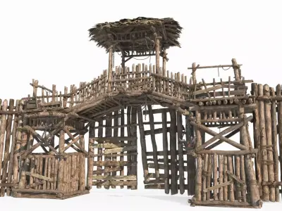 Asian ancient architecture checkpoint defense gate 3D model