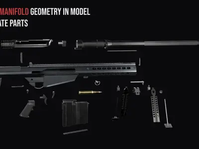 Modular Anti materiel sniper rifle Barrett M107A1 Low-poly 3D model