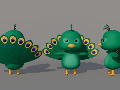 Rigged Cartoon Peacock Low-poly 3D model