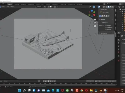 Plane TaleSpin Low-poly 3D model with water and rock and house 3D model