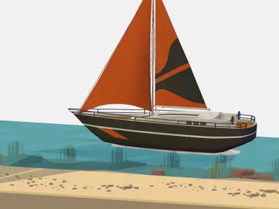 Black Yacht Scene Motor Boat Black Low-poly 3D model