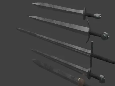 Set of Five One-Handed Swords Low-poly 3D model