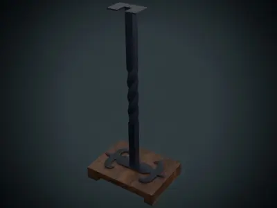 Swordstand metal pole with wooden base Low-poly 3D model