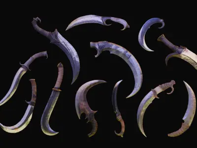 Fighting Knife Pack  Low-poly 3D model