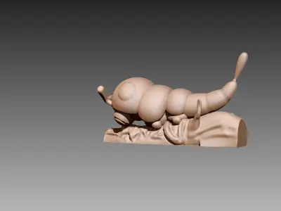 Caterpie on log Pokemon OBJ STL 3D print model