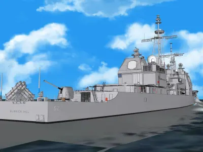 USS CG-52 Bunker Hill Ticonderoga class guided missile cruiser 3D model