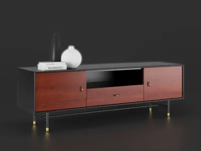 Modernist Wood and Lacquer Media Console Free 3D model