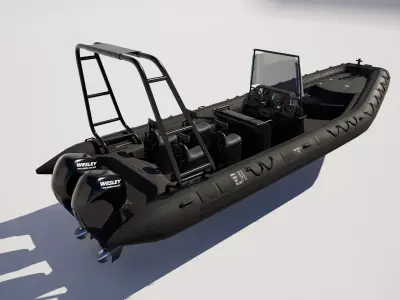 Black Military Rigid Inflatable Boat RIB 3D model