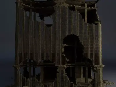 DESTROYED BUILDING CLASSICAL APOCALYPSE WAR RUINED 06 Low-poly 3D model