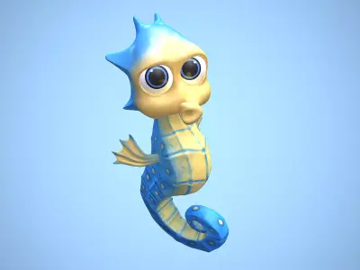 cartoon sea horse Low-poly 3D model