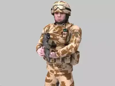 British Royal Marine Desert Rigged Soldier 3D model