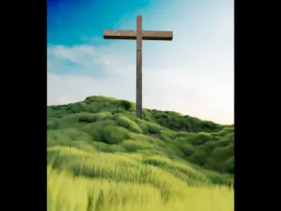 A Cross on a grassy hill 3D model