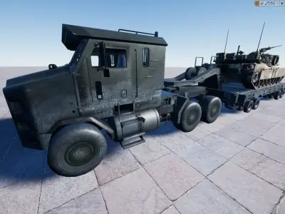 Semi Trailer and M1A1 Tank Low-poly 3D model