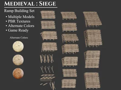 Medieval Siege Engine Ramp Building Set Low-poly 3D model