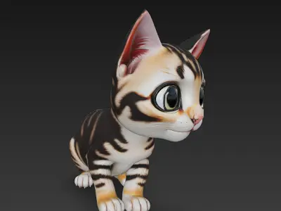 Cat Kitten Realistic 3D Model Basic - Low Poly Realistic Low-poly 3D model