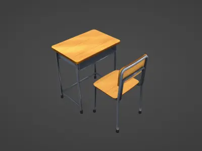 Anime Japanese School Desk Free low-poly 3D model
