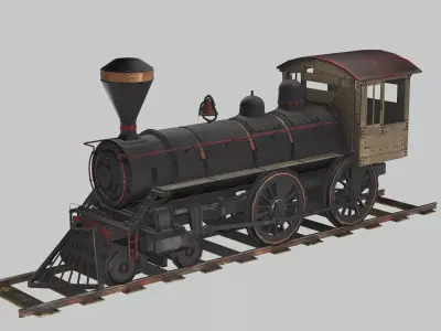 Steam Locomotive Old Train 2 Low Poly 3D Model Low-poly 3D model