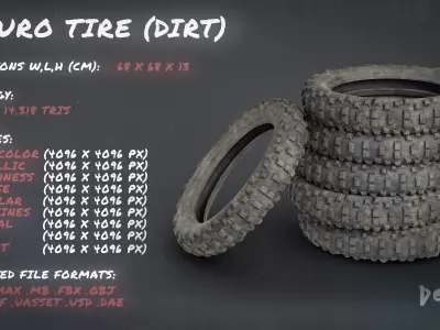 Motorbike Enduro Wheel Tire Rim Disk -New Dirty Worn-Game Ready Low-poly 3D model